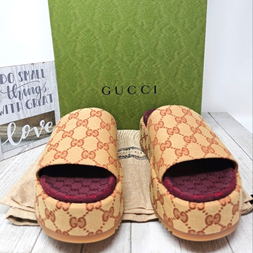 Gucci Monogram Angelina Platform Slide Sandals